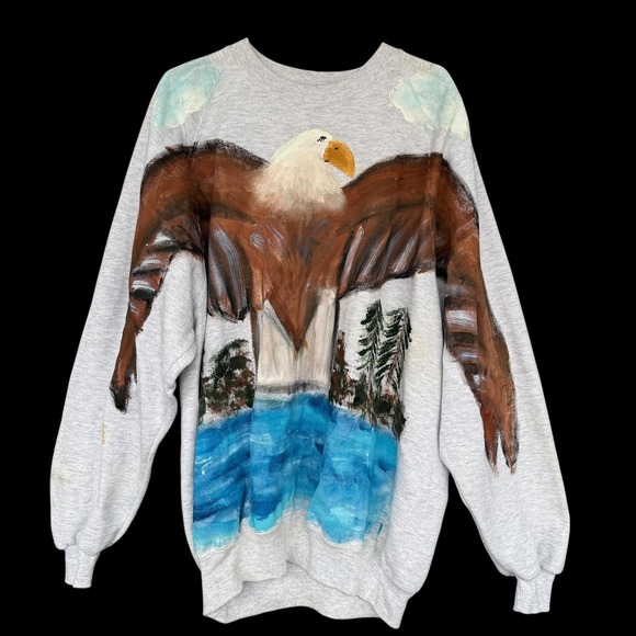 Jerzees Other - Vintage Bald Eagle Sweatshirt Mens 3XL Gray Jerzees Hand Painted USA 90s
